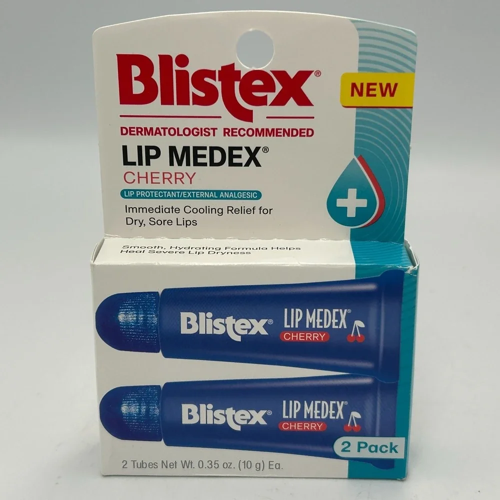 New Blistex Cherry Lip Medex 2 Count 0.35 oz Advanced Hydration Medicated Tube